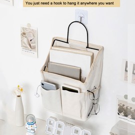 4 Pack Wall Hanging Storage bag Fabric Hanging Bag Organizer with 4 Pockets Wall Basket Organizer Hanging Storage Basket with 8 PCS Sticky Hooks for Bathroom Kitchen Dormitory (2 White+2 grey)