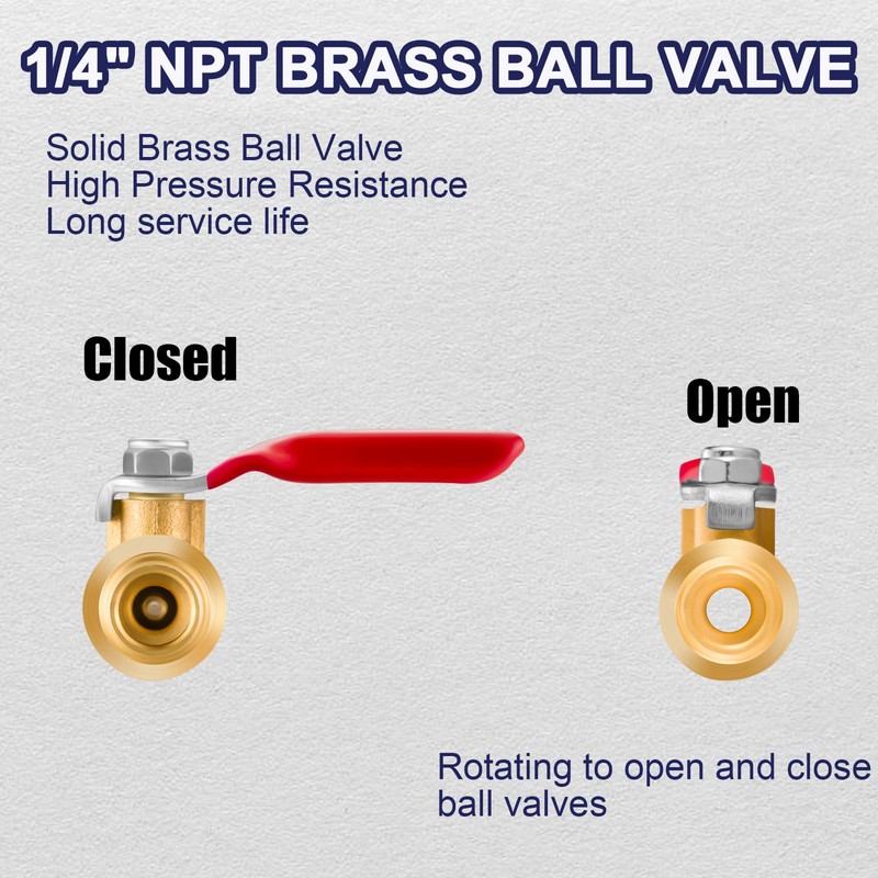 Jingzan 2 Sets 1/4" NPT Brass Ball Valve Kit Air