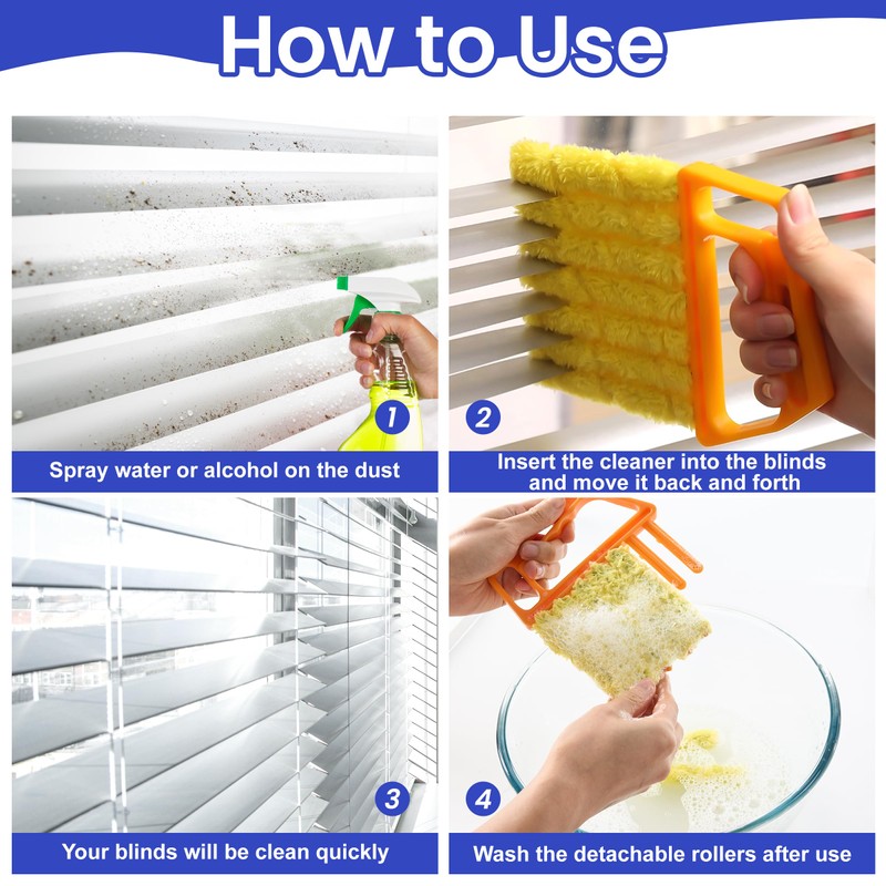Blind Cleaner Duster Tool - 4 Pcs 7 Fingers Anti-Shedding