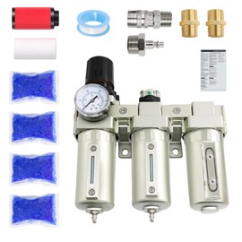 1/2" NPT Industrial Grade 3 Stage Air-Dryer-for-Compressor, Manual Drain Air-Compressor-Water-Separator-System Filter Oil for Plasma Cutter and Paint Spray,0-240 PSI,Double Filtration & Drying System