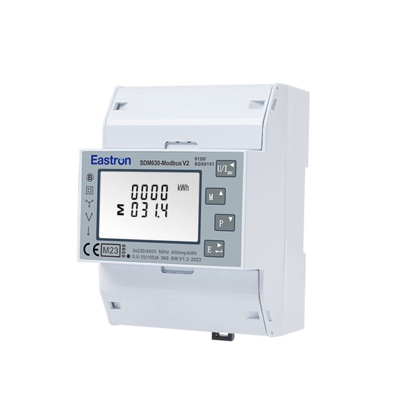 EASTRON SDM630 MODBUS-MID V2 Electricity Meter - 1/3 Phase Modbus RS485 RTU - 100A kWh Mains Din Rail Smart Meter Energy Monitor, with Pulse Meter & Backlit LCD Display. MID Certified