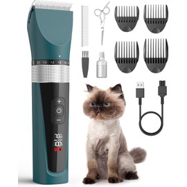 oneisall Cat Clippers for Matted Hair, 5-Speed Quiet Cat Grooming kit, Cordless Pet Shaver for Long Hair,Waterproof Pet Hair Trimmer, Pet Clippers for Cats(Green)