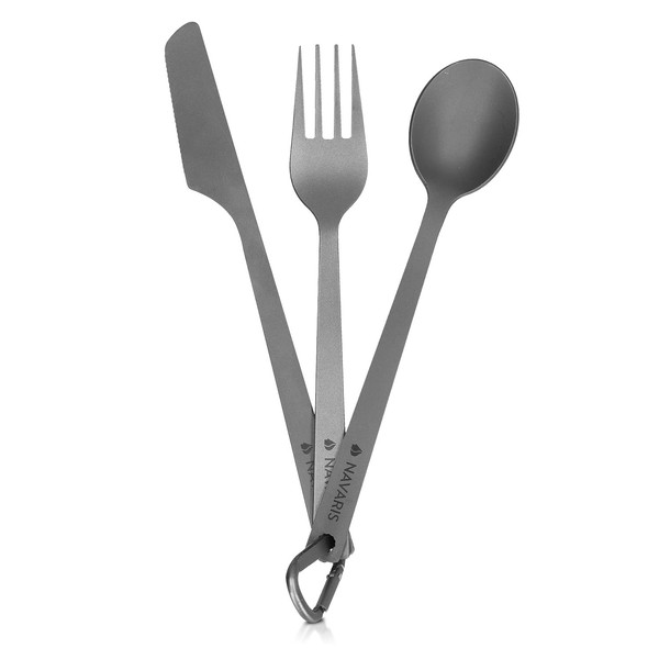Navaris Set de 3 cubiertos de titanio para camping -