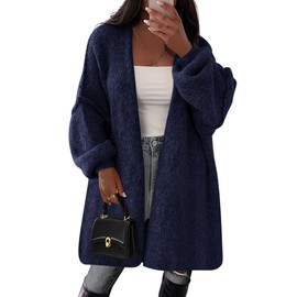 PRETTYGARDEN Long Cardigan Sweaters for Women Trendy Fall 2025 Oversized Knit Sweater Jacket Coats Winter Fashion Clothing (Dark Royal Blue,Medium)