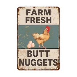 Funny Chicken Coop Sign, Chicken Signs, Farm Fresh Butt, Nuggets, Chicken Coop Accessories, Gifts for Chicken Lovers, Metal Tin Signs for Home, Farm, Chicken Yard Decorations,