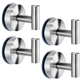 JOMOLA Suction Cup Hooks for Shower Wall Stainless Steel Vacuum Hook Heavy Duty Bathroom Suction Towel Holder Coat Hooks Wall Hanger for Door Glass Kitchen Brushed Silver 4Pcs