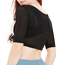 CtriLady Shoulder Supporter Arm Cover Shapewear Upper Arm Compression Shoulder Blade Removal Inner Women's Back Stretch Upper Arm Shaper Bust Enhancement Breathable (Black, M)