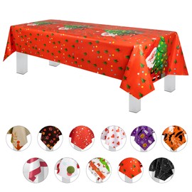 Grandipity Christmas Holiday Santa 6 Pack Premium Disposable Plastic Tablecloth 54 Inch. x 108 Inch. Rectangle Table Cover