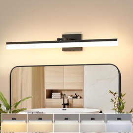 IZORRO 32 inch Modern LED Vanity Light Bar for Bathroom, IP44 (Dimmable & 5CCT & 180°Adjustable & Retractable) Black Bathroom Lighting Fixtures Over Mirror