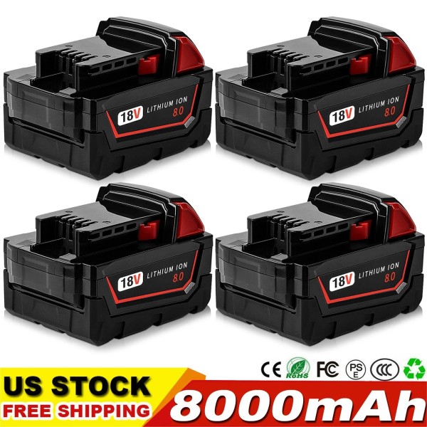 Unbranded 4X Replace Milwaukee M-18 Lithium 8.0AH Extended Capacity Battery
