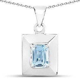 Jewelry-Schmidt-Necklace / chain with Blue Topaz Pendant 925 Silver Rhodium Plated 1.20 carats