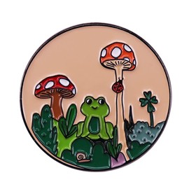 KAWADU Cartoon Mushroom and Frog Badge Metal Enamel Pin Frog Personality Brooch Backpack Clothes Bag Lapel Pin Jewelry Gift for Friends Kids Girl Friends