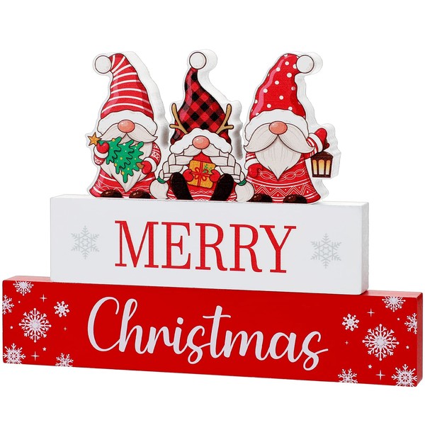 3 Pcs Gnomes Merry Christmas Wooden Sign Snowflake Christmas Block