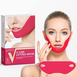 APPTI V Shape Face Mask, Firming Facial Mask Double V Line Lifting Mask for Women Men Red 6 Pieces