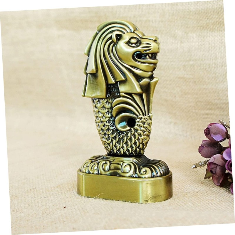 ULTECHNOVO 1Pc Creative Merlion Statue Decorative Bronze Metal Artware for