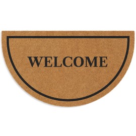 Barnyard Designs Natural Coco Coir Heavy Duty Backing Doormat - Large Cute Non-Slip Front Door Welcome Mat for Outside Entrance or Porch Entry, Half Moon, Brown (Welcome, 17" x 30")