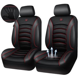 CAR PASS Comfortable 3D Foam Mesh Leather Car Seat Covers Front, Air Cool Mesh Breathable Front Seat Covers for Car, Universal Fit for SUV Truck Sedan Automotive, Airbag Compatible,Black Red