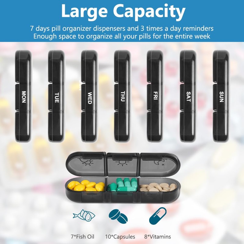 ACWOO Weekly Pill Box Organiser, Portable Travel Pill Boxes 7