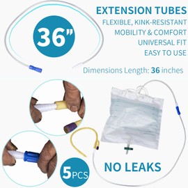 VWJ 5 Pieces Urinary Drainage Bag Extension Tubing, 36" Catheter Drain Extension Tube, Flexible Drainage Tube Connector, Tubing Extension for Drainage System, Universal Fit for Urine Bag