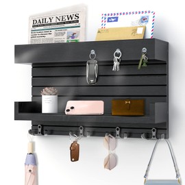 Key Holder for Wall Decorative Wall Mounted Mail Holder with 4 Key Hooks, Wooden Key Rack Mail Sorter Organizer, Double Shelf Key Hanger Mail Key Organizer, Rustic Home Decor for Entryway Hallway