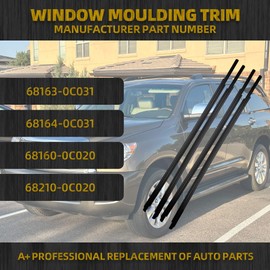Dasbecan 4Pcs Window Moulding Trim Seal Belt Weatherstrip Compatible with Toyota Sequoia 2008-2020 Rubber Door Trim Kit Replace# 68163-0C031 68164-0C031 68160-0C020 68210-0C020