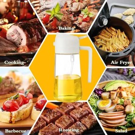 2-in-1 Oil Sprayer and Dispenser for Cooking–16oz/470ml premium glass Spray Bottle for Olive Oil, Vinegar, Cooking Oil–Perfect for BBQ, Salad, Air Fryer, Baking & easy to use kitchen tool (White)