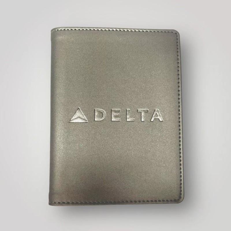Delta Air Lines Passport Holder Gray Vegan Leather Travel W/