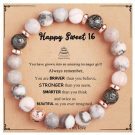 Yiyang Sweet 16 Gifts Natural Stone Stretch Bracelet 16th Birthday Gifts for Daughter, 16 Year Old Birthday Gift Ideas, Gifts Trendy Stuff 16 Year Old, Sweet 16 Bracelet