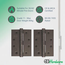 EAI Bronze Door Hinges | 4 Inch / 102mm Dark Bronze Internal Fire Door Hinges | 3 Pairs