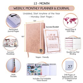 Life Planner - Undated Deluxe Weekly, Monthly Planner, a 12 Month Journey to Increase Productivity | Life Organizer, Gratitude Journal, Agenda Planner, To Do List, Gift Box & Stickers - Start Anytime