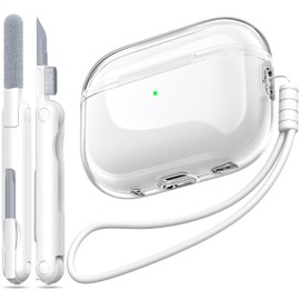 MHYALUDO Airpods Pro 2nd Gen / 1st Generation Case Cover, Compatible with Airpods Pro Case Gen 2 USB C Charging Port, Clear Soft Transparent Military Grade Shockproof Case, Clear White