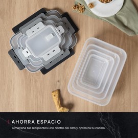 Cookify Set de 4 Recipientes Rectangulares Apilables de Plástico para Alimentos con Tapas con Válvula, Aptos para Microondas, Sin BPA