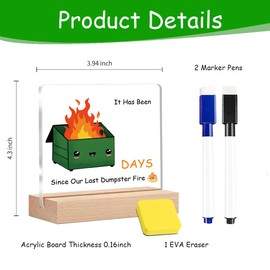 Muyioola Dumpster Fire Desk Accessories Funny Desk Sign Decor with Natural Beech Wood Base Ornament Count Days Since Last Dumpster Fire Emotional Support Gifts for Office Coworker Nurse Teacher Boss Men Women