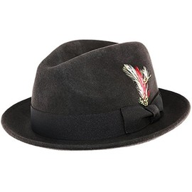 Unisex Crushable Hand Made C-Crown Felt Fedora Trilby Hat with Removable Feather 100% Wool Including Cleaning Brush (Large, Brown)