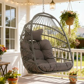 Nicesoul Patio Hanging Egg Chair No Stand, Foldable Ceiling Egg Basket Chairs Without Stand Indoor Outdoor, 350lbs Egg Shell Swing Hammock Chair with Cushion for Backyard, Balcony, Outside, Dark Grey