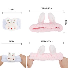 YISSION 6Pcs Face Wash Headbands and Wristbands Set Bunny Ears Headbands Spa Headband Makeup Headband Skincare Headbands with Wristbands for Women Girls Washing Face(Blue Pink)