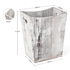 ETELI Wood Wastebasket Small Trash Can Rustic Wooden Garbage Storage Trash Can with Double Handles for Bedroom Office Bathroom (Rustic Grey)