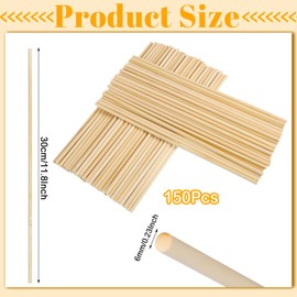 WSICSE WSICSE 150Pcs Wooden Sticks for Crafts, Wooden Dowel 1/4 x 12 Inch Dowel Rods Craft Wood Sticks Cake Dowels Unfinished Natural Bamboo Sticks for Flower Bouquet Crafts and DIYers