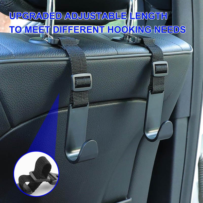 Amooca Headrest Hooks for Car Adjustable 4 Pack Vehicle Seat