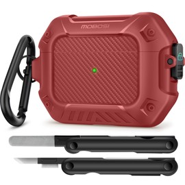 MOBOSI for AirPod Pro Case with Cleaner Kit, Compatible with Airpods Pro 2 Case Cover 1st/2nd Generation with Lock & Keychain, Full Body Shockproof Protective Case (2023/2022/2019), Red