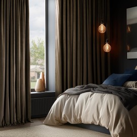 HPD Half Price Drapes Signature Velvet Thermal Blackout Curtains for Living Room 108 Inch Long (1 Panel) Rod Pocket Insulated Blackout Curtains for Bedroom Window Curtains, 50W x 108L, Java