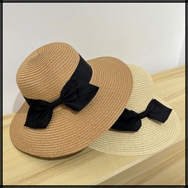 White Fang CZA129 Women's Straw Hat, Large Brim, UV Protection, Ribbon Included, Sunshade Hat, Stylish, Khaki