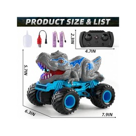 Remote Control Dinosaur Car For Boys Kids, 2.4Ghz RC Dinosaur Truck Toys For Child, Electric Hobby RC Car Toys With Light & Sound Spray Birthday Gift For 3 4 5 6 7 8 Year Olds Kids Boys - Colour: Gray-blue, Size: one-size