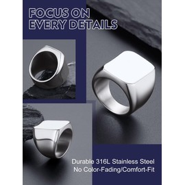 Bandmax Stainless Steel Band Ring for Women Men Simple Square Signet Ring Cocktail Ring Chunky Metal Ring Size 7 Gift for Family Friend