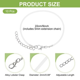 MECCANIXITY 10 PCS White Bracelet Cord,9" Adjustable Friendship Bracelet 2mm Waxed Polyester Cord with Lobster Clasp Bracelet String for Bracelet Making Jewelry DIY Craft