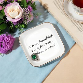 Friendship Gifts for Women - A True Friendship is a Journey Without an end Ceramic Trinket Tray Jewelry Dish Birthday Gifts for Female Friends, Unique Gift for Women Birthday Bridal Shower Gifts