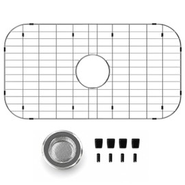 iPEGTOP Sink Bottom Grid 28"x 15", Stainless Steel Sink Protector Centered Drain with Round Corner Radius, Sink Grate for Bottom of Kitchen Single Sink Bowl with Hole, One-Piece