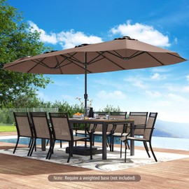 Tangkula 15.5 FT Extra-Large Patio Umbrella w/LED Solar Lights, Crank Handle, 12 Heavy-Duty Ribs, Outdoor Double-Sided Market Umbrella Rectangular Twin Parasol for Garden Deck Lawn Poolside (Coffee)