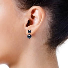 PEARLS & COLORS - Double Stud Earrings Genuine Freshwater Cultured Pearls - AAA+ Quality - Anallergic Silicon Clasp - 925 Sterling Silver - Women's Jewellery