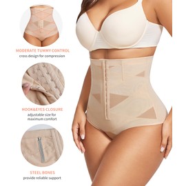 LANCS Tummy Control Shapewear Panties for Women High Waisted Compression Underwear Waist Trainer Body Shaper Girdle (US, Alpha, 3X-Large, Regular, Regular, Beige)